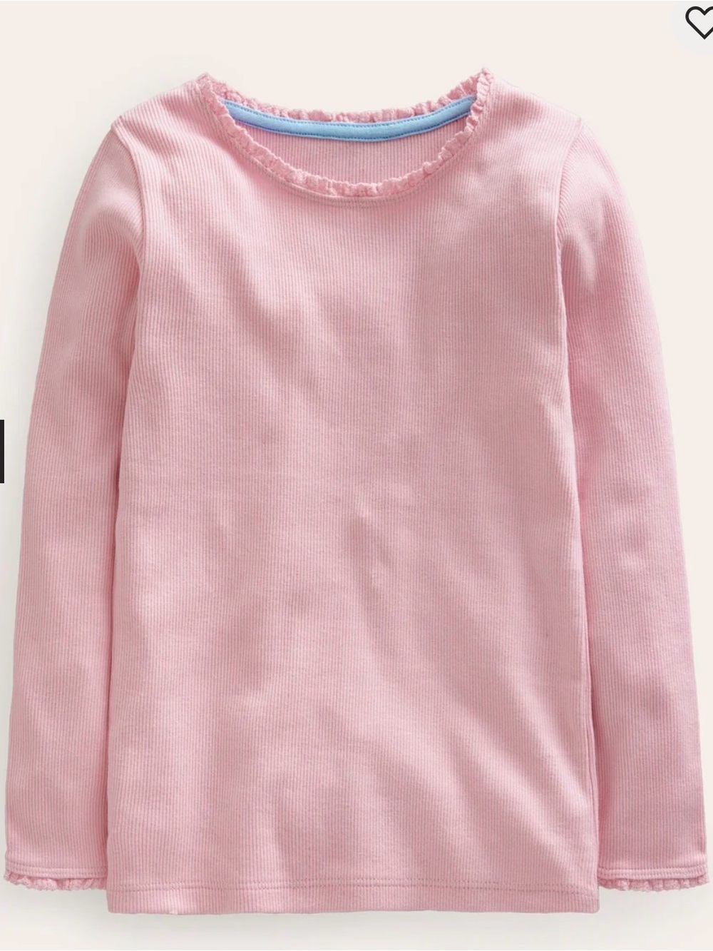 Boden Light Pink Long-Sleeve Ruffle Trim Tee